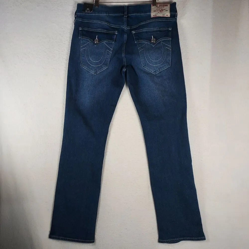 True Religion Ricky Relaxed Straight Jeans Medium Flake Blue Denim 34x34 NWT